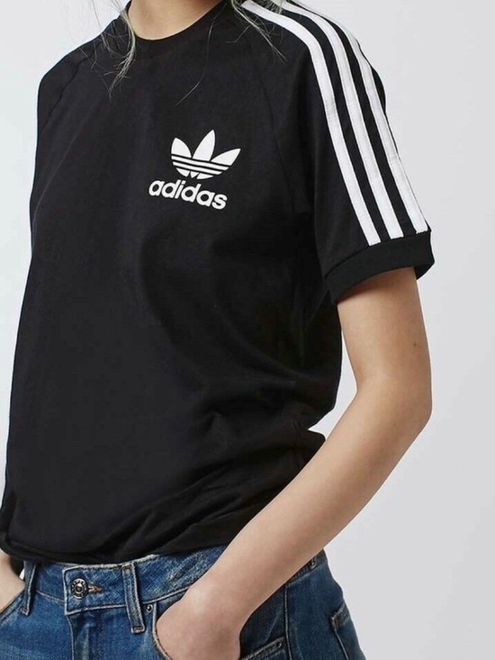 adidas Tops - adidas Black Tee with White Trefoil and Stripes